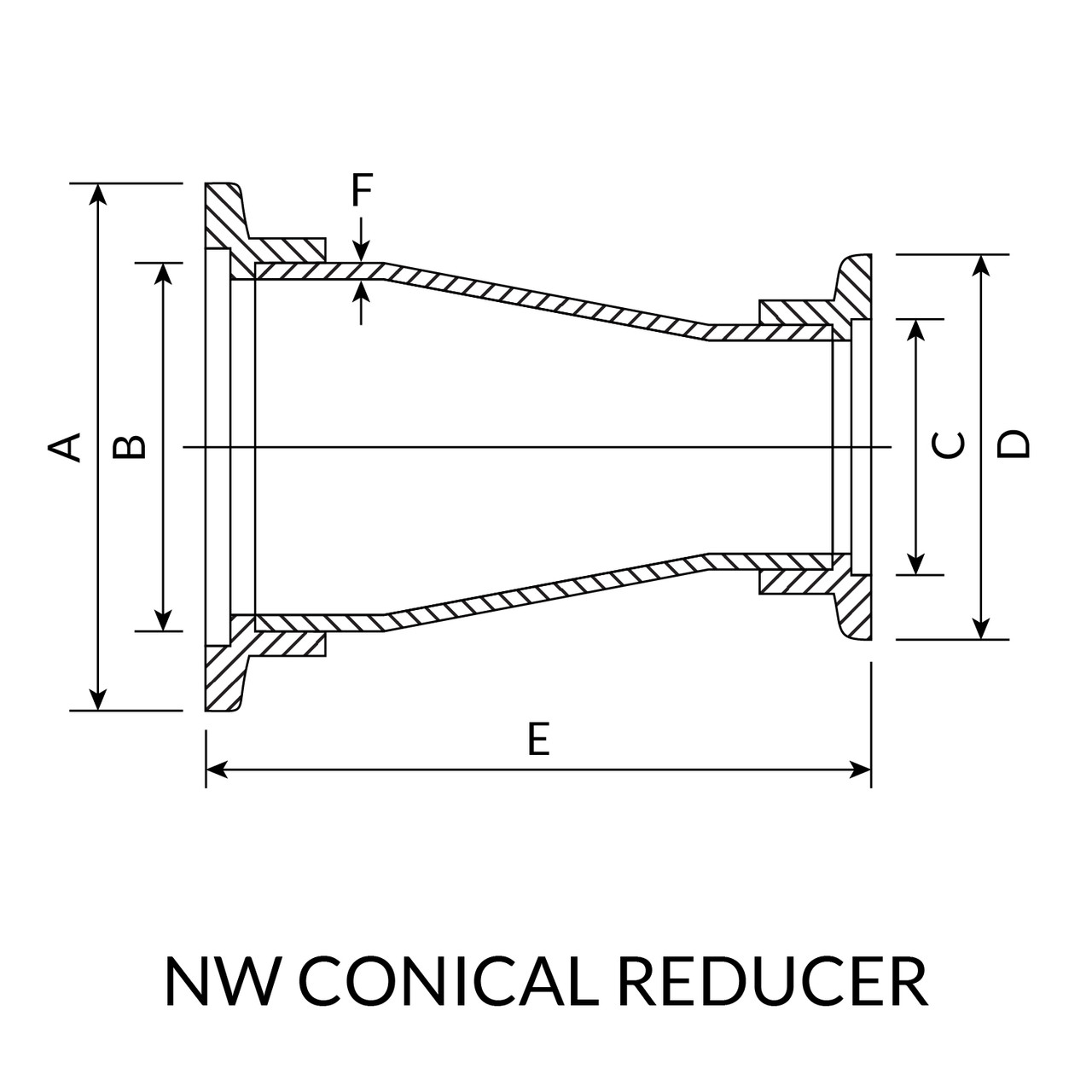 NW40 to NW25 2.75" OAL Conical Reducer - Drawing