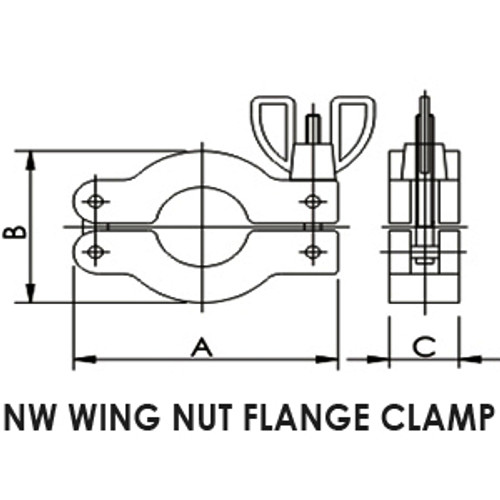 NW 50 wing nut flange clamp - drawing