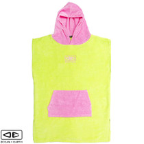 Ocean and Earth | Kids Hooded Towel Surf Poncho | Lime/ Pink | Groms | Youth | Beach Poncho