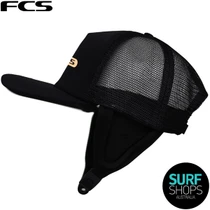 FCS | Essential Surf Trucker Hat | Surfing Hat With Adjustable Under Chin Strap | Black Colour