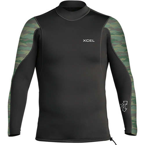 XCEL Axis 2:1mm Long Sleeve Wetsuit Top | Surfing Top | Vest | Surf Jacket | Black Green Camo