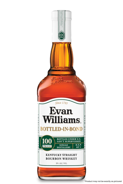 Type: Whiskey
Region: Kentucky
Country: USA
Size: 750ml
ABV: 50%
Notes: Our Kentucky Straight Bourbon is full of character and simply done right. Named after Evan Williams, who opened Kentucky’s 1st Distillery in 1783. Our Bottled-In-Bond Bourbon is 100 proof and follows the exacting standards of a Bottled-In-Bond product; aged for four years, distilled in one distilling season at one distillery and under U.S. government supervision. Evan Williams Bottled-In-Bond is bright gold in color.
