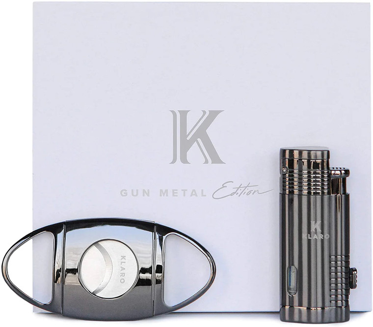 Klaro Cigar Accessory Kit Polished Gunmetal | Cutter and Lighter