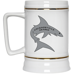Jacksonville Sharks Beer Stein 22 oz. White Ceramic | WFL Football Team Jacksonville Sharks Beer Stein 22 oz. White Ceramic | WFL Football Team