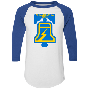 Philadelphia Bell Raglan Shirt Colorblock WFL Football Team color White/Royal Blue Philadelphia Bell Raglan Shirt Colorblock WFL Football Team color White/Royal Blue