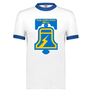 Philadelphia Bell Ringer T-shirt | WFL Football Team color White/Royal Blue Philadelphia Bell Ringer T-shirt | WFL Football Team color White/Royal Blue