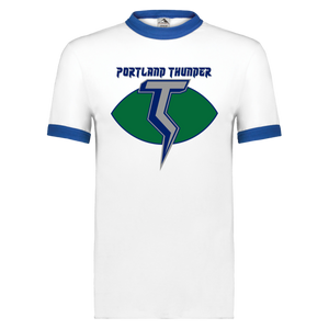 Portland Thunder Ringer T-shirt | WFL Football Team color White/Royal Blue Portland Thunder Ringer T-shirt | WFL Football Team color White/Royal Blue