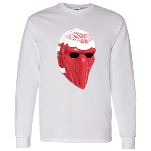 Detroit Red Wings NHL Ron Low Goalie Mask Long Sleeve Shirt color White