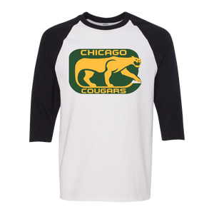 Chicago Cougars WHA Hockey Raglan Shirt  3/4 Sleeve in White/Black