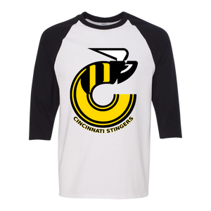 Cincinnati Stingers WHA Hockey Raglan Shirt  3/4 Sleeve in White/Black