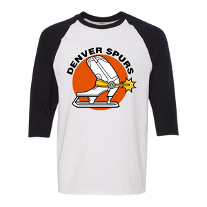 Denver Spurs WHA Hockey Raglan Shirt  3/4 Sleeve in White/Black