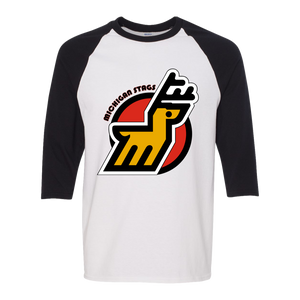 Michigan Stags WHA Hockey Raglan Shirt  3/4 Sleeve in White/Black