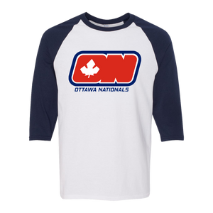 Ottawa Nationals WHA Hockey Raglan Shirt  3/4 Sleeve in White/Navy
