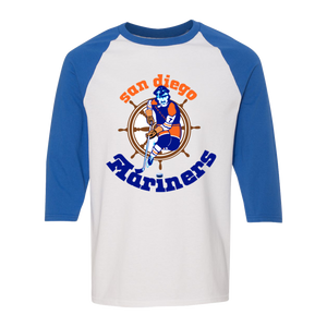 San Diego Mariners WHA Hockey Raglan Shirt  3/4 Sleeve in White/Royal