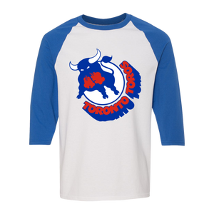 Toronto Toros WHA Hockey Raglan Shirt  3/4 Sleeve in White/Royal Blue