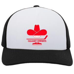 Calgary Cowboys WHA Hockey Team Snapback Trucker Cap in White/Black