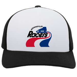 Indianapolis Racers WHA Hockey Team Snapback Trucker Cap in White/Black
