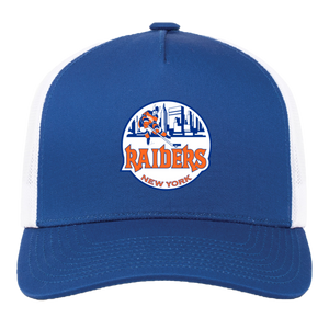 New York Raiders WHA Hockey Team Snapback Trucker Cap in Royal Blue/White