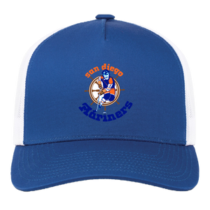 San Diego Mariners WHA Hockey Team Snapback Trucker Cap in Royal Blue/White