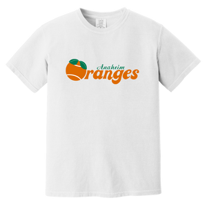 Vintage-style Anaheim Oranges WTT T-shirt with retro 1970s team logo graphic in white