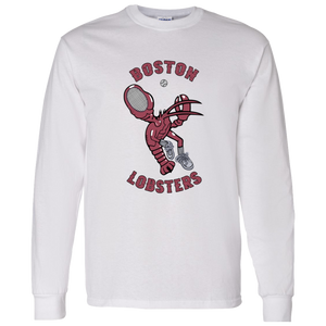 Vintage-style Boston Lobsters WTT long sleeve T-shirt with retro 1970s tennis team logo graphic in white