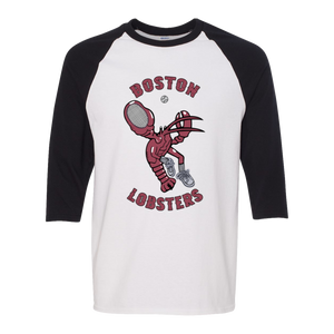 Retro Boston Lobsters raglan shirt featuring vintage WTT tennis team logo in white/black