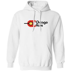Vintage-style Chicago Aces WTT pullover hoodie with retro 1970s tennis team logo graphic in white