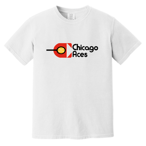 Vintage-style Chicago Aces WTT T-shirt with retro 1970s team logo graphic in white