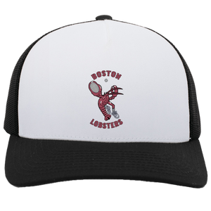 Vintage Boston Lobsters World Team Tennis trucker cap with seamless 5-panel front and retro logo in white/black