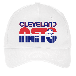 Vintage Cleveland Nets World Team Tennis twill cap with seamless 5-panel front and retro logo in white