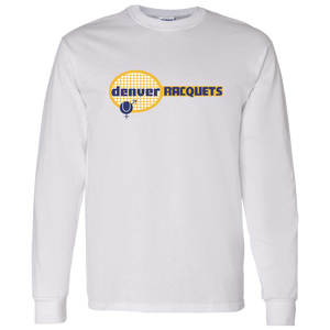 Retro Denver Racquets long sleeve shirt featuring vintage WTT tennis team logo in White