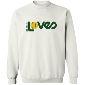 Retro Detroit Loves crewneck pullover sweatshirt featuring vintage WTT tennis team logo in white