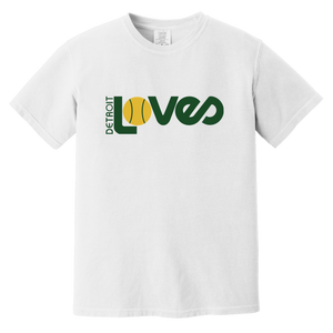 Vintage-style Detroit Loves WTT T-shirt with retro 1970s team logo graphic in white