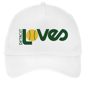 Vintage Detroit Loves World Team Tennis twill cap with seamless 5-panel front and retro logo in white