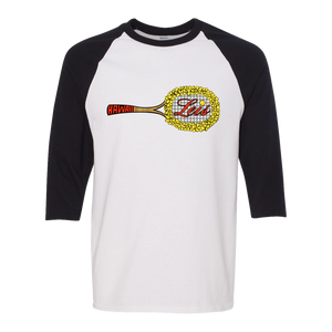 Retro Hawaii Leis raglan 3/4 sleeve t-shirt featuring vintage WTT tennis team logo in white/black