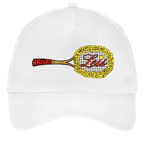 Vintage Hawaii Leis World Team Tennis twill cap with seamless 5-panel front and retro logo in white