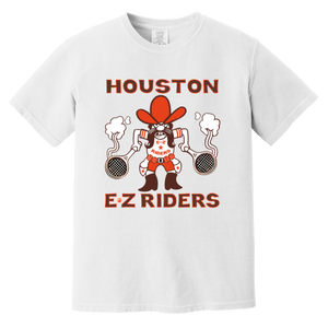 Vintage-style Houston E-Z Riders WTT T-shirt with retro 1970s team logo graphic in white