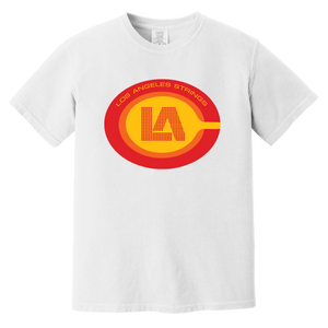 Vintage-style Los Angeles Strings WTT T-shirt with retro 1970s team logo graphic in white