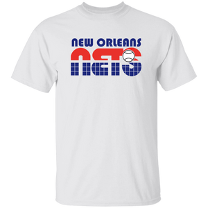 Vintage-style New Orleans Sunbelt Nets WTT T-shirt with retro 1970s team logo graphic in white