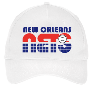 Retro New Orleans Sunbelt Nets World Team Tennis twill cap with seamless 5-panel front and retro logo in white