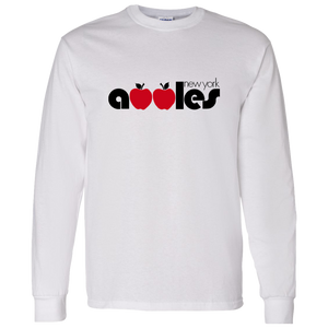 Retro New York Apples long sleeve shirt featuring vintage WTT tennis team logo in white