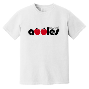 Vintage-style  WTT New York Apples T-shirt with retro 1970s tennis team logo graphic in white