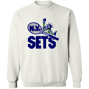 Retro New York Sets crewneck pullover sweatshirt featuring vintage WTT tennis team logo in white