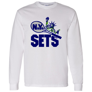 Retro New York Sets long sleeve shirt featuring vintage WTT tennis team logo in white