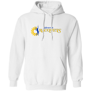 Retro Phoenix Racquets pullover hoodie featuring vintage WTT tennis team logo in white