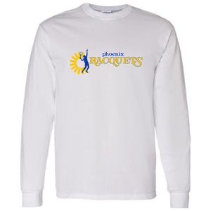 Retro Phoenix Racquets long sleeve shirt featuring vintage WTT tennis team logo in white