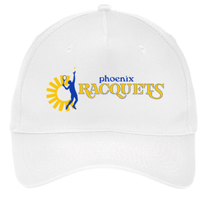 Vintage Phoenix Racquets World Team Tennis twill cap with seamless 5-panel front and retro logo in white