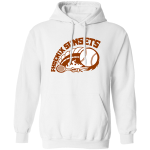 Retro Phoenix Sunsets pullover hoodie featuring vintage WTT tennis team logo in white