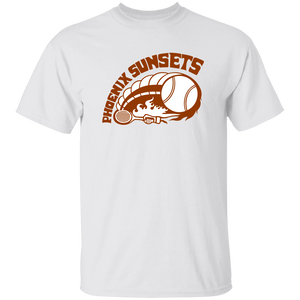 Vintage-style Phoenix Sunsets WTT T-shirt with retro 1970s team logo graphic in white