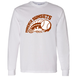 Retro Phoenix Sunsets long sleeve shirt featuring vintage WTT tennis team logo in White